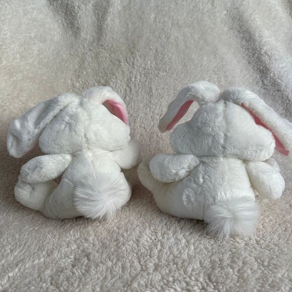 Set of 2 Soft Dreams White Pink Bunny Rabbit with Rattle 8” Easter Spring Plush - Picture 5 of 7